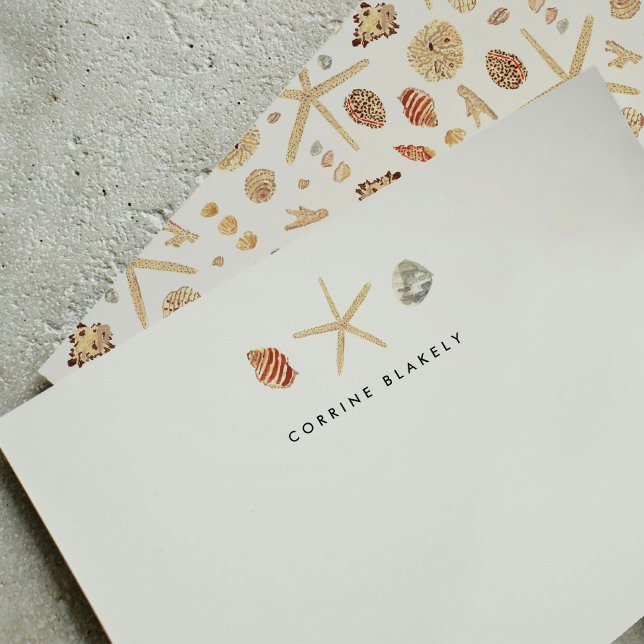 Cartão De Notas Conchas Modernas de Aquarela Personalizadas (Modern Watercolor Seashells Personalized Note Card)