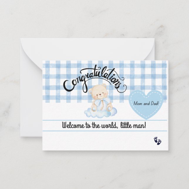 Cartão De Notas Congratulations Baby Boy Card, Welcome Newborn Son (Frente)