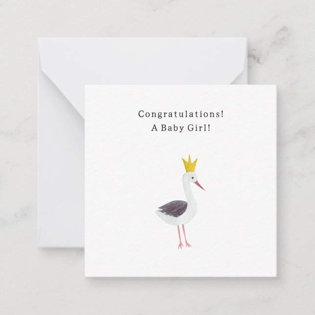 Cartão De Notas Congratulations Baby Girl Newborn Birth Stork Card (Frente)