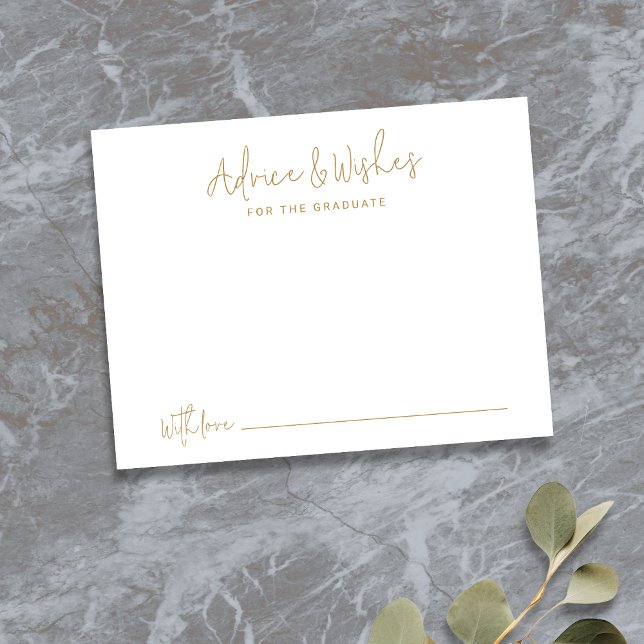 Cartão De Notas Conselhos e desejos do Formando de Script Moderno  (Gold Simple Modern Script Graduate advice & wishes Note Card)