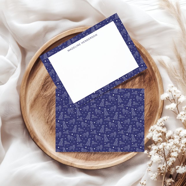 Cartão De Notas Constelações de Cachorro Escuro Monograma Azul (Criador carregado)