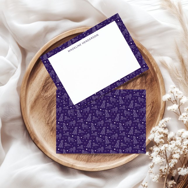 Cartão De Notas Constelações de Cachorro Escuro Monograma de Púrpu (Criador carregado)