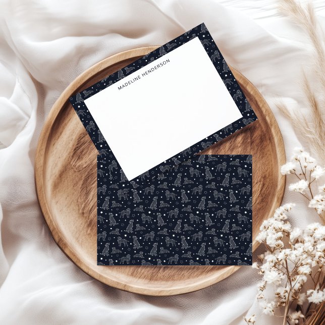 Cartão De Notas Constelações de Cachorros Negros Monograma (Criador carregado)