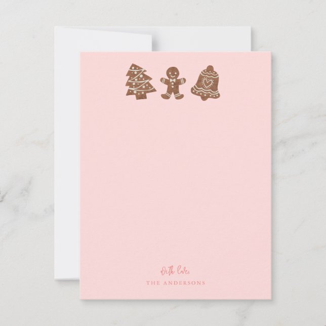 Cartão De Notas Cookies Festivos de Natal Rosa (Frente)