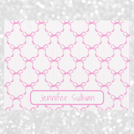 Cartão De Notas Coquette Pink Bows Striped Elegant Personalized