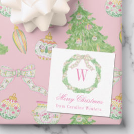 Cartão De Notas Cor da Água Rosa e Verdes Pano de Natal