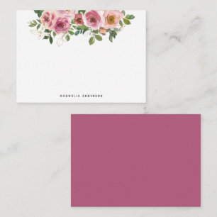 Cartão De Notas Cor de Água Rosa Cinzenta Floral Pequeno