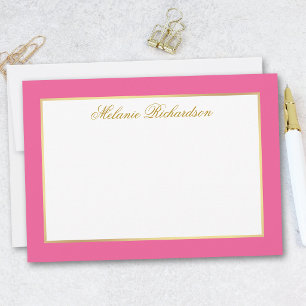 Cartão De Notas Cor-de-rosa-quente com quadro Dourado elegante - E