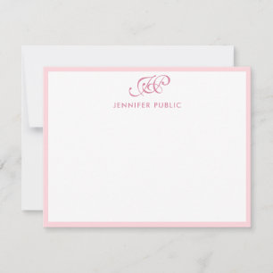 Cartão De Notas Cor-de-rosa-rosa Elegante do Monograma de Script d