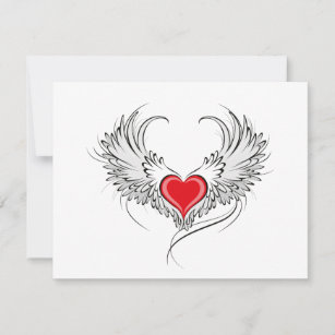 Cartão De Notas Coração Anjo Vermelho com asas