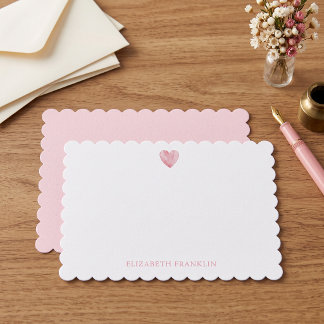 Cartão De Notas Coração de Aquarela Rosa Elegante Personalizado