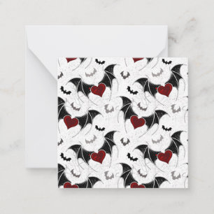 Cartão De Notas Coração de Halloween com asas de morcego pretas
