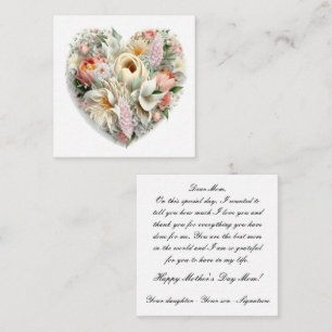 Cartão De Notas Coração Floral Pastel com Mensagem Querida Mãe