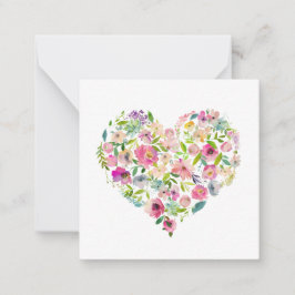 Cartão De Notas Coração Floral Rosa Aquarela Amor Mãe Dia dos Namo