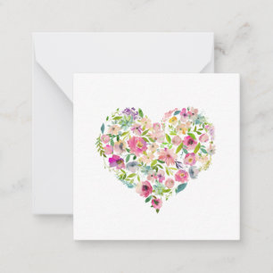 Cartão De Notas Coração Floral Rosa Arte Colorida Aquarela Amor