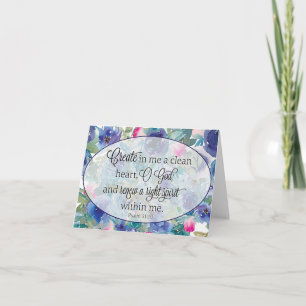 Cartão De Notas Coração limpo floral azul e rosa