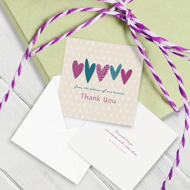 Cartão De Notas Coração Obrigado Corações Teais Pequeno (Criador carregado)