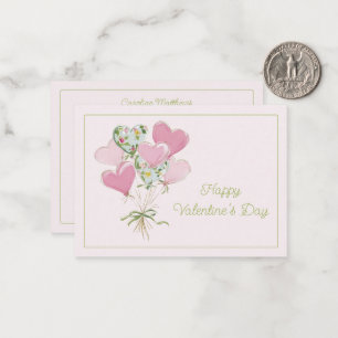 Cartão De Notas Corações de São Valentim Balões Cor-de-Rosa e Verd