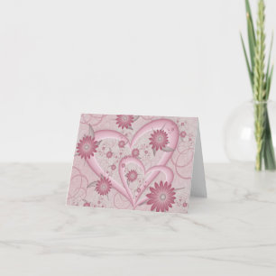 Cartão De Notas Corações e Flores Cor-de-Rosa Abstratos Arte Fract