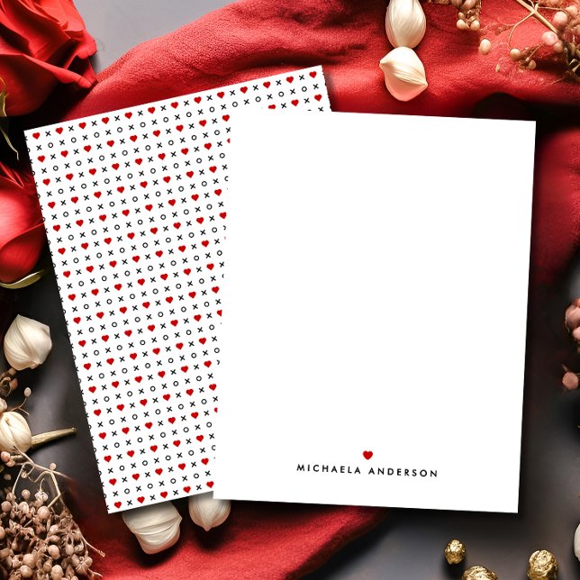 Cartão De Notas Corações Vermelhos Modernos e Nome Personalizado d (Criador carregado)