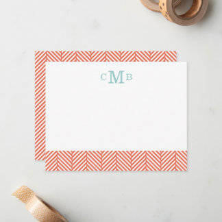 Cartão De Notas Coral Herringbone Monograma Personalizado