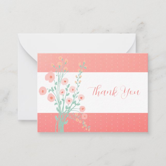 Cartão De Notas Coral Rosa E Turquesa Floral (Frente)