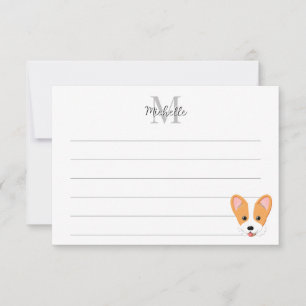 Cartão De Notas Corgi de Desenho Animado Monograma Personalizada c