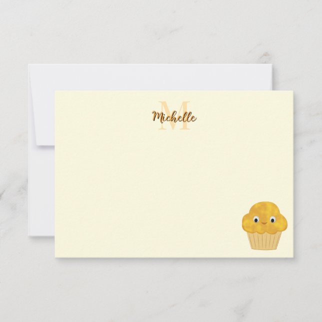 Cartão De Notas  Corn Muffin Cute Drawing Monogram Cream (Frente)