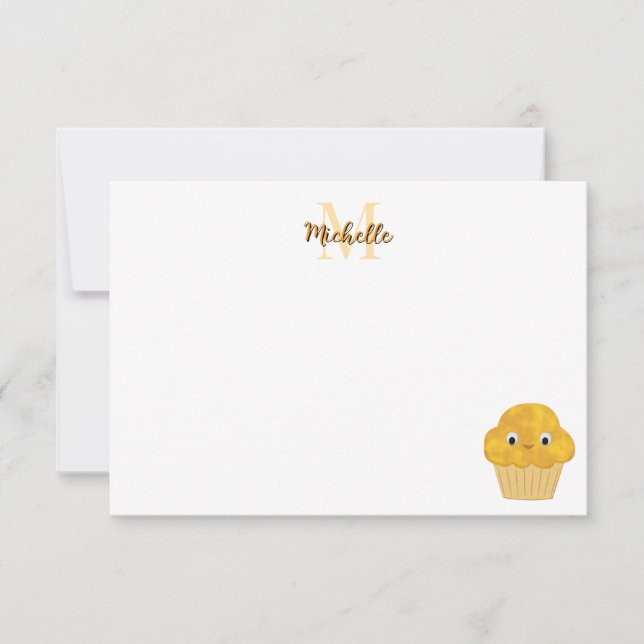 Cartão De Notas  Corn Muffin Cute Drawing Monogram Personalized (Frente)
