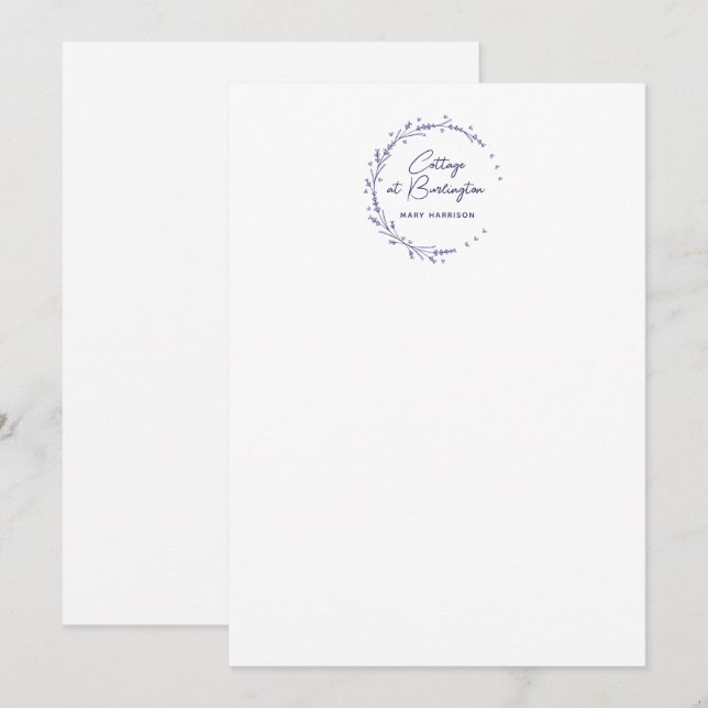 Cartão De Notas Coroa de Corações de Lavanda Florais (Frente/Verso)