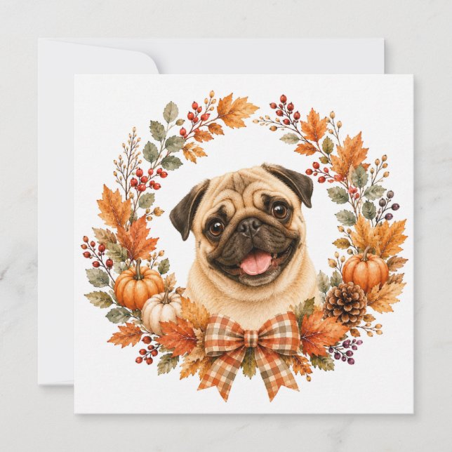 Cartão De Notas Coroa de Outono Pug (Frente)