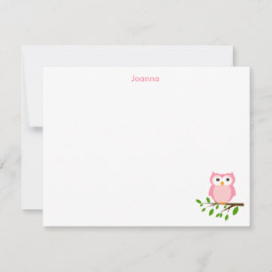 Cartão De Notas Coruja Personalizada Obrigado Nota, Cinza e Rosa