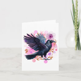 Cartão De Notas Corvo em Aquarela Branco