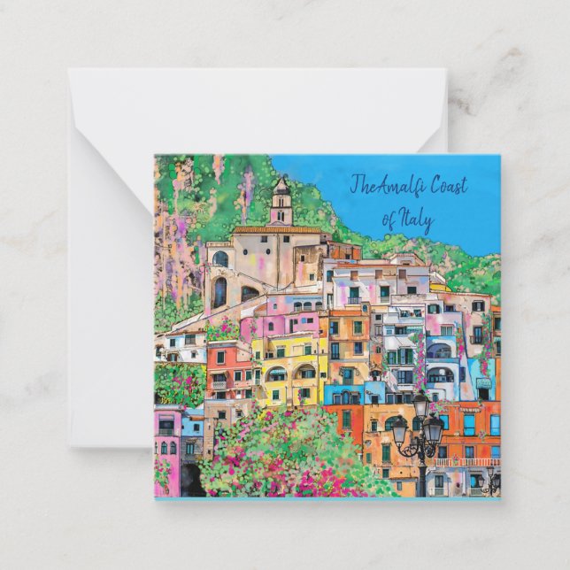 Cartão De Notas Costa Amalfi da Itália Arte Digital Tradicional (Frente)