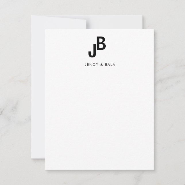 Cartão De Notas Couple Monogram Elegant Black and White Design (Frente)