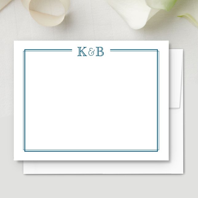 Cartão De Notas Couple's Initials Newlyweds Monogram Blue (Criador carregado)