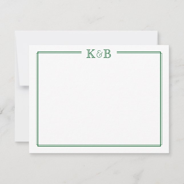 Cartão De Notas Couple's Initials Newlyweds Monogram Green (Frente)