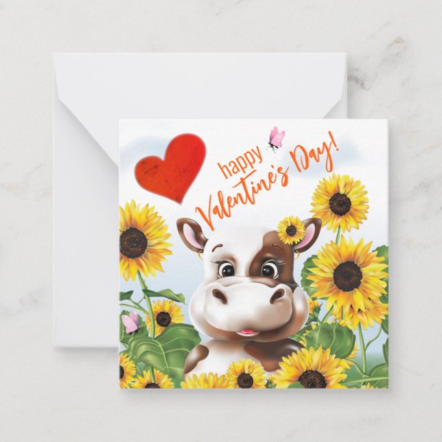 Cartão De Notas Cow Sunflower Funny Farm Classroom Valentine Card (Frente)