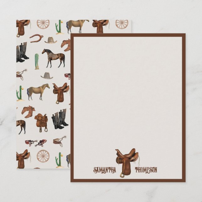 Cartão De Notas Cowboy Cowgirl Western Rodeo (Frente/Verso)