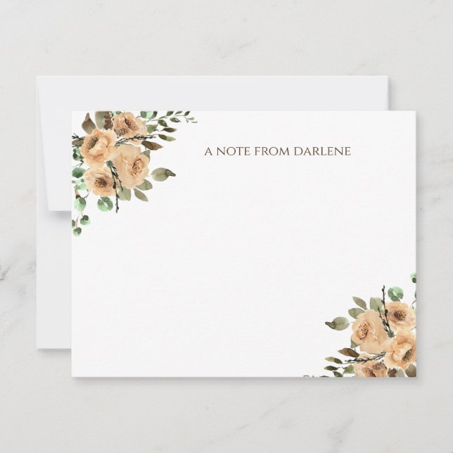 Cartão De Notas Creme, marfim, Rosa de Aquarela Latina Monograma (Frente)