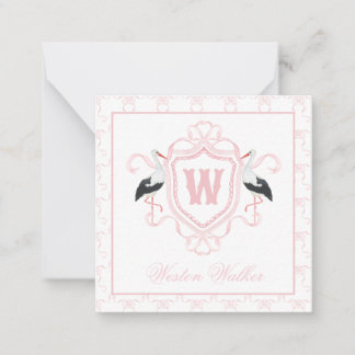 Cartão De Notas Crest Monograma Arco Cegonha Rosa Aquarela