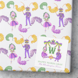 Cartão De Notas Crestão Monograma Mardi Gras Aquarela