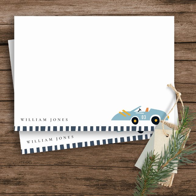 Cartão De Notas Crianças De Carro De Corrida Azul, Cute Elegante,  (Criador carregado)