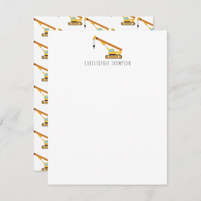 Cartão De Notas Crianças de veículos de construção de guindastes (Frente/Verso)