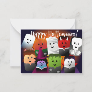Cartão De Notas Crianças Feliz Halloween Monstros de Desenho Anima
