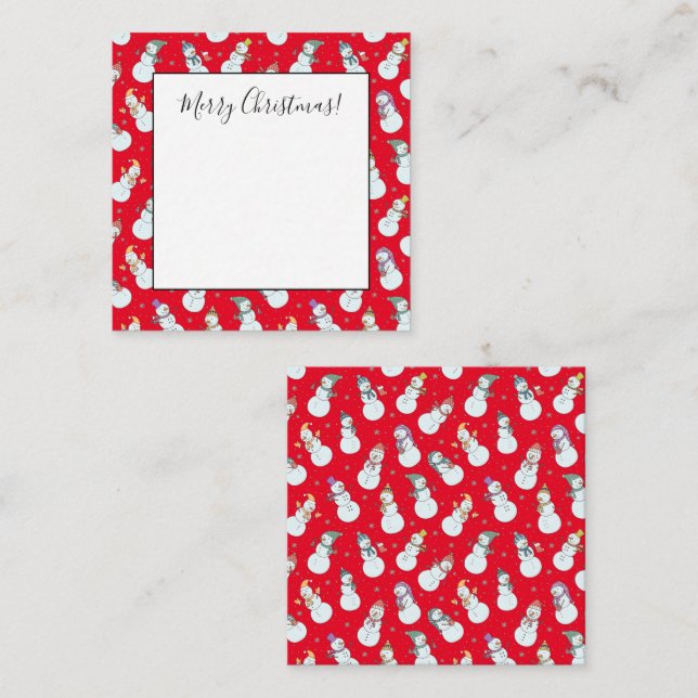 Cartão De Notas Crianças Natal Boneco de Neve Fofo com Chapéus (Frente/Verso)