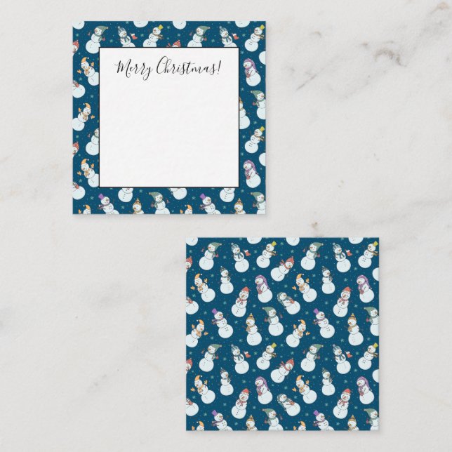 Cartão De Notas Crianças Natal Boneco de Neve Fofo com Chapéus (Frente/Verso)