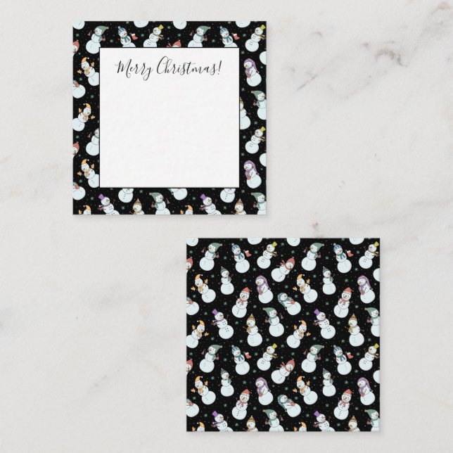 Cartão De Notas Crianças Natal Boneco de Neve Fofo com Chapéus (Frente/Verso)