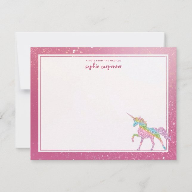 Cartão De Notas Crianças Rainbow Unicorn Personalizadas (Frente)