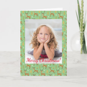 Cartão De Notas Crianças Reindeer De Natal Tocando Foto Verde